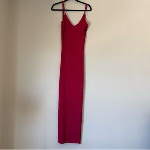 Anthropologie Maxi Dress Size L Knit V-Neck Stretchy Pink Magenta Slit Low Back
